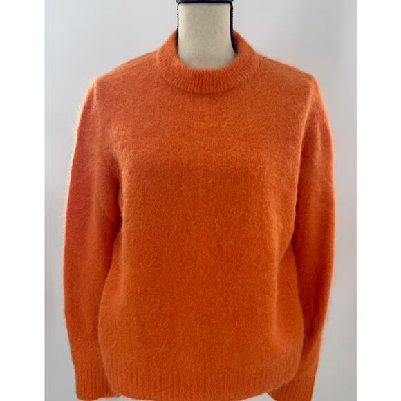 Ganni Orange Alpaca Wool Sweater Crewneck Knit Fuzzy Tangerine L - Picture 1 of 11